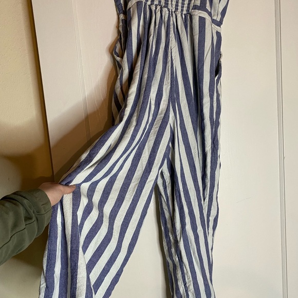 American Eagle Strapless Jumpsuit Blue White Striped Seersucker Tube Top Romper - Picture 14 of 14